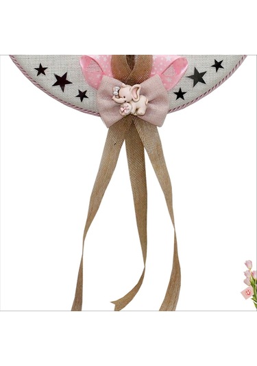 Süslebabypartystore Fil Temalı Ahşap Pano 35Cm Kapı Süsü - Pembe