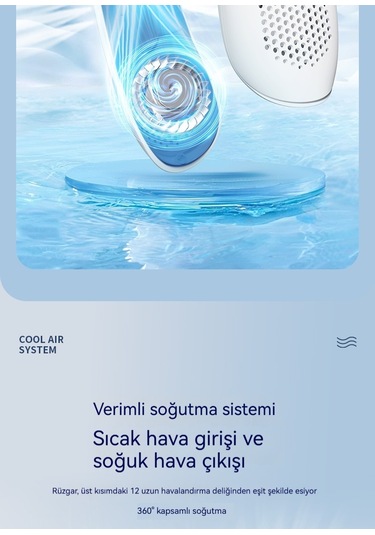 Relaxed Dijital Göstergeli Taşınabilir Küçük Usb Şarjı Yapraksız Asılı Boyun Fanı Beyaz 4000 Mah