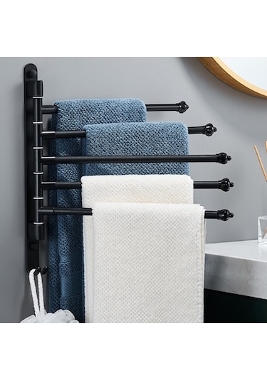 Novahub 4 Çubuklu Dönebilen Havlu Askısı, 30cm Siyah Alüminyum, Pratik Montaj, Banyo/yatak Odası İçin Siyah