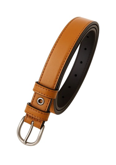 Kadın Kemer Kahverengi Deri Kot Ve Kumaş