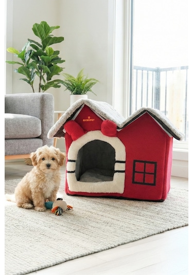 Kedi Ve Küçük Irk Köpekler İçin Minderli Lüx Peluş Ev