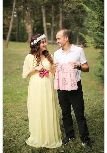 Modalabio Moda Labio- Babyshower Melek Kol Hamile Elbisesi Sarı