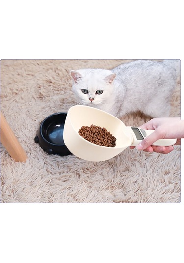 Vkemall Beyaz Evcil Hayvan Yemeği Ölçüm Kaşığı - Elektronik Ağırlık Ölçer, G/ml/bardak Birimleri, Su Geçirmez Lcd Ekranı