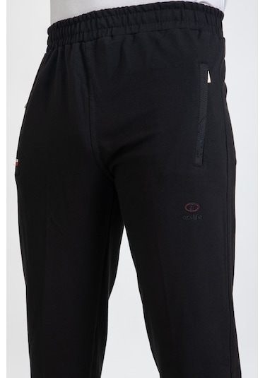 Erkek Pantolon Kesim Beli Lastikli Likralı Kompak Eşofman Altı 25 Siyah