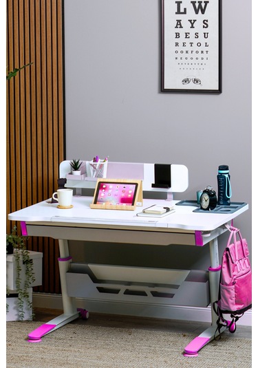 Sirius Standart Yükseklik Ve Eğim Ayarlı, Bilgisayar Ve Oyuncu Masası, Ofis Ve Çalışma Masası Fuşya Gri