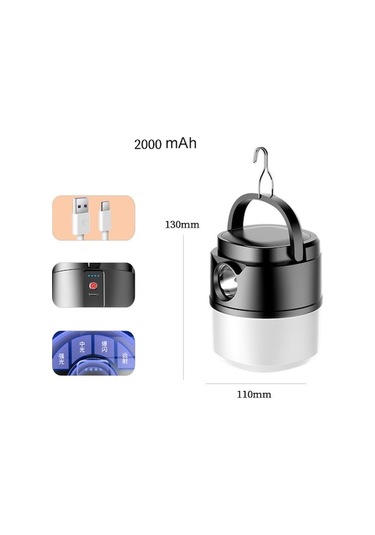 Outdoor Kamp Lambası Acil Çadır Işığı 2000mah / Solar Siyah Siyah