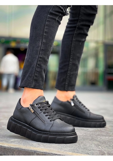 Kb-x155 Kuback Siyah Cilt Detaylı Siyah Yüksek Taban Günlük Spor Ayakkabı Siyah4 Siyah