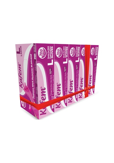Kafem Pembe Nitril Eldiven Pudrasız L 100 Lü X 5 Paket