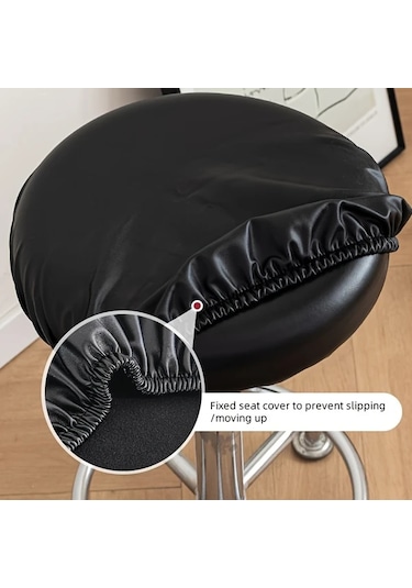 Elmpaly Siyah Esnek Deri Tabure Kılıfı - Dayanıklı, Kolay Temizlenir, Oturma Odası Ofis Siyah