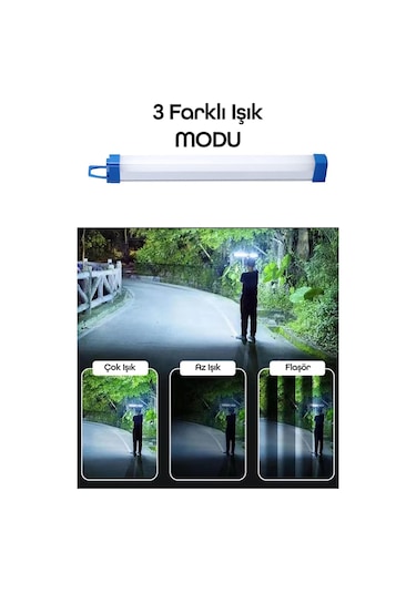 Şarjlı Işıldak Mıknatıslı Kamp Lambası 1500 Lm 3 Mod Elektrikli Acil Durum El Feneri 50cm Pr305 Beyaz