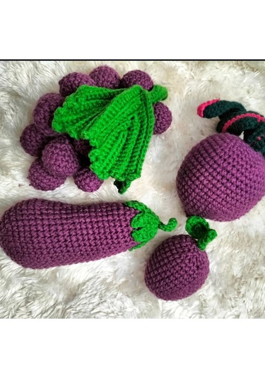 Amigurumi Üzüm, Pancar, Erik, Patlıcan Meyve Sebze Oyuncakları