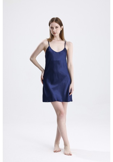 Laperissa Kadın Lacivert Dantelli Gecelik İp Askılı, Şık Ve Zarif Saten Ev Giyim Lacivert
