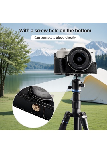 Teltree Kahverengi Su Ayısı Desenli Kamera Deri Kılıfı, Askı Eşliğiyle, Canon Eos M50/m50 Iı/m5 Uyumlu, Tam Erişimli, Tripod Uyumlu