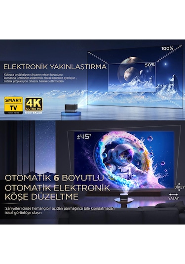 Vankyo Aurzen Boom 3 WiFi + Bluetooth 300 Inç 4K Smart TV Projeksiyon Cihazı Siyah