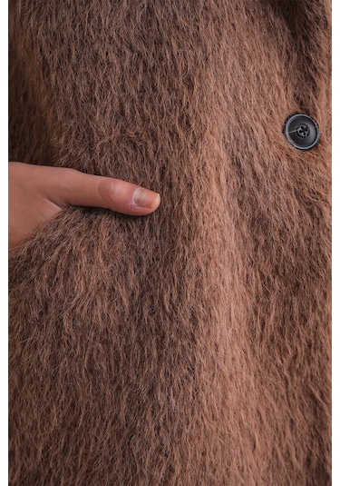 Mixray 4746 Kadın Uzun Tüylü Manto Sütlü Kahve
