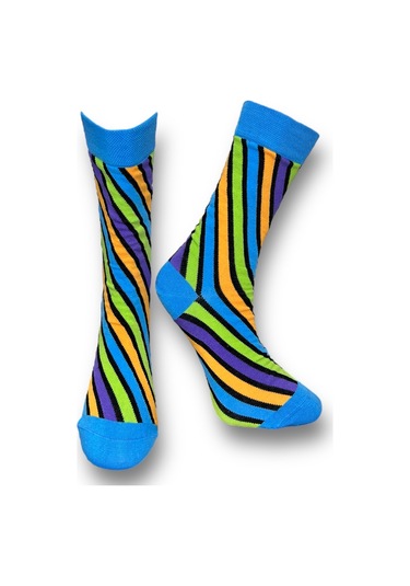 Me-vo Tekli Mavi Renkli Unisex Esnek Nem Alabilen Pamuklu Çizgili Soket Çorap Mavi