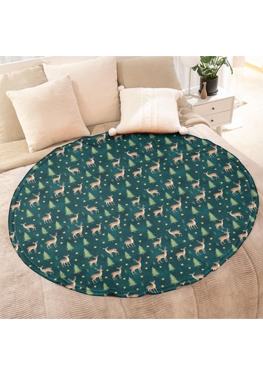 Noel Desenli 47 İnç Yuvarlak Flanel Battaniye, Yetişkin Ve Çocuk İçin, Yumuşak, Rahat Ve Hafif Noel Geyik Ağacı