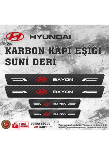 Hyundai Bayon Uyumlu Deri Karbon Kapı Eşiği Koruyucu Bant 4 Adet