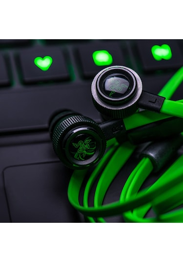 Vkemall Razer Hammerhead Pro V2 Kablolu Kulak İçi Oyun Kulaklığı, Mikrofonlu, Ses Azaltma, Derin Bas, 3 Tuş Kontrol, 3.5mm, Siyah Yeşil
