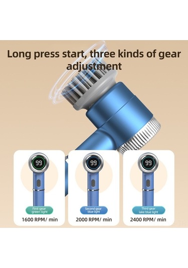 Bosphorusboutique02 3 Seviye Lcd Ipx7 Su Geçirmez Elektrikli Temizlik Fırçası 2.5w Type-c Şarjlı 5 Farklı Uçla Mutfak Banyo Aleti Mavi Mavi