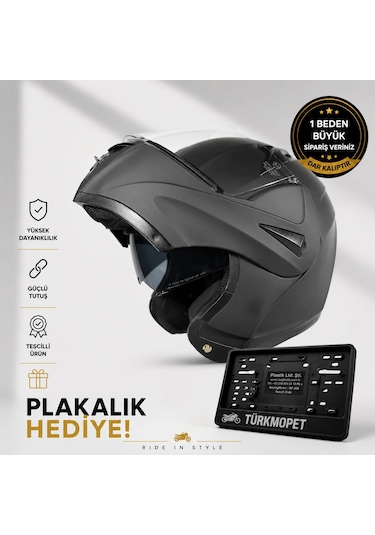 Vrt Çene Açılır Güneş Vizörlü Kask + Plakalık Mat Siyah