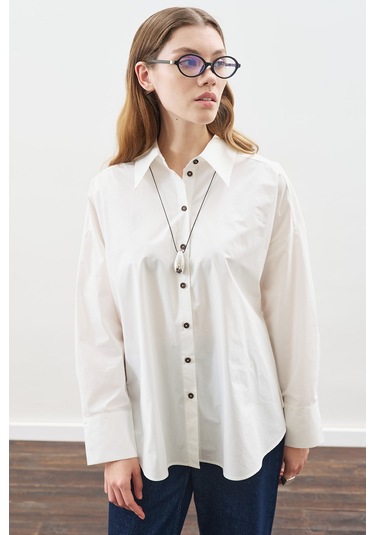 Tasarım Detaylı Oversıze Gömlek Ekru Ekru