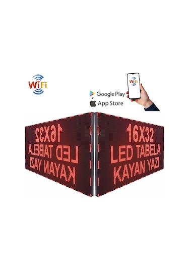 Led Tabela 16x32cm Çift Taraflı Kırmızı Kayan Yazı-wifi