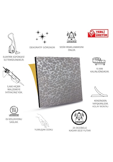 Tink Gri Embos Keçe Ses Ve Isı Yalıtım Paneli 40x40 Cm - 30 Adet/5 M²