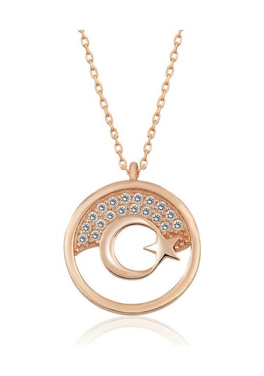 925 Ayar Gümüş Rose Ay Yıldız Kadın Gümüş Kolye Gümüş