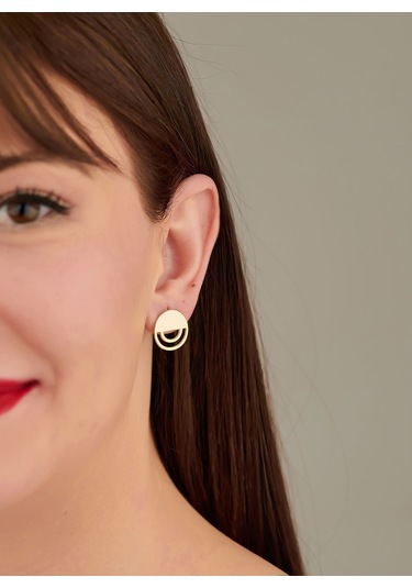 925 Ayar Gümüş Yarım Daire Ve İkili Çember Küpe