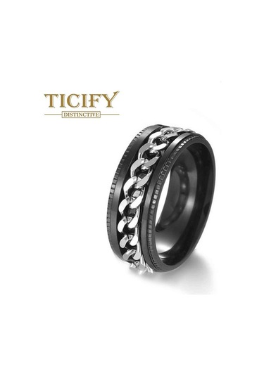 Siyah&gümüş Titanyum Çelik Döner Zincir Halkası Paslanmaz Çelik Çift Yüzük 7 Çok Renkli