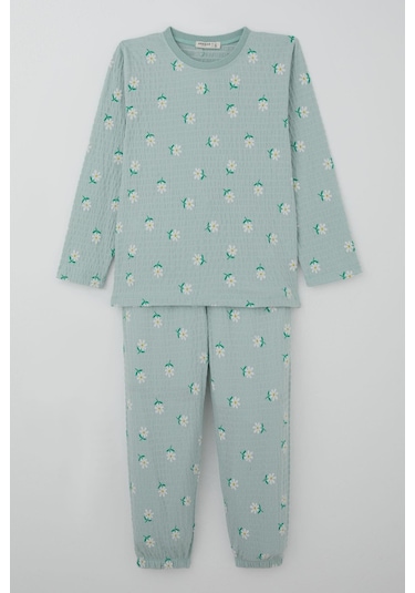 Breeze Kız Çocuk Pijama Takımı Papatya Desenli 4-8 Yaş, Su Yeşili Su Yeşili