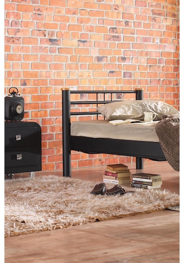 Kappis Tek Kişilik Ferforje Metal Karyola-siyah Ahşap Latalı