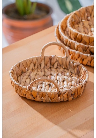 Wicker 4 Parça Hasır Yuvarlak Sepet Hasır