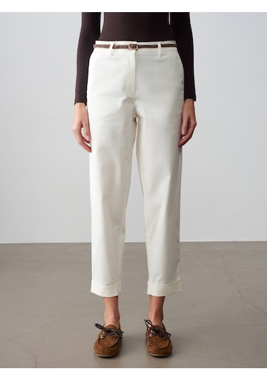 Dilvin 72664 Kemerli Chıno Pantolon-beyaz