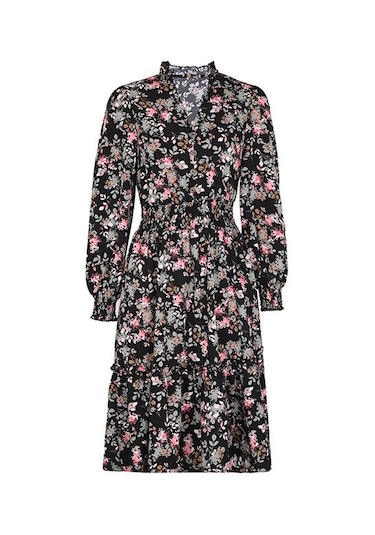 Bahar Kadın Elbise Mizaç Zarif Baskılı Uzun Kollu Çiçekli Elbise Açık Mavi