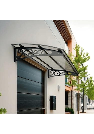 SundurmaX Pratik Metal Sundurma 120x100 Lale Serisi Kapı Üstü Sundurma Antrasit - Şeffaf