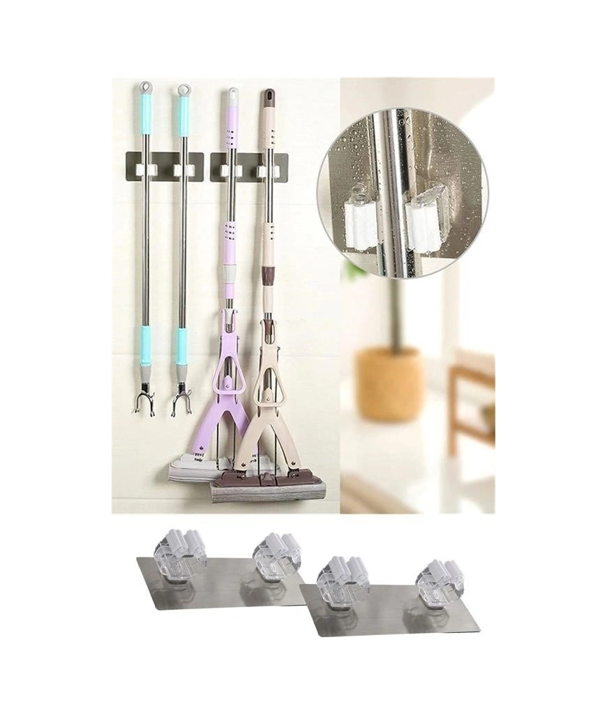 Pratik Organizer 4lü Yapışkanlı Fırça Paspas Mop Fırça Sabitleyici Ergonomik Alet Aparatı Çok Renkli
