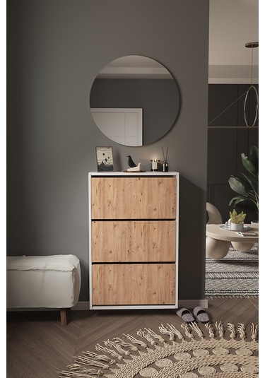 Dekorfim DF08101KAC Ayakkabılık Raflı Ayakkabılık 3 Bölmeli Kapaklı Ayakkabılık