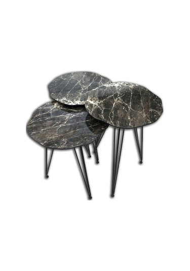 Zigon Osm Papatya Sehpa Parlak Siyah Mermer Metal Transmisyon Çel