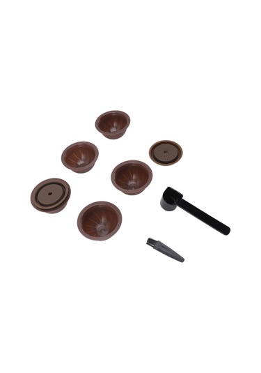 Dofolink Nescafé Vertuoline İçin Yeniden Kullanılabilir Kahve Kapsülü Seti: 5 Boş Kapsül, 2 Silikon Kapak, Kaşık Ve Fırça - Dıy Kahve Hazırlama Kahverengi