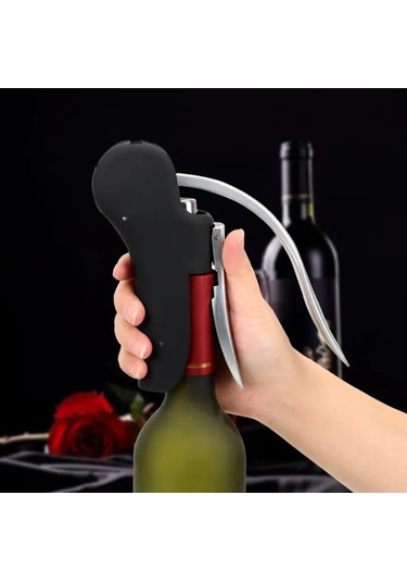 Atay Garage Tirbuşon Profesyonel Dökme Demir Şarap Ve Şampanya Mantar Açacağı Güvenli Tutuşlu Siyah