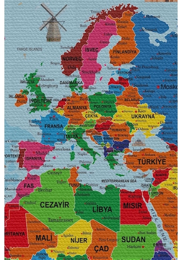 Duvar Örtüsü / Halısı Detaylı Güncel Türkçe Dünya Haritası Kaliteli Kanvas Kumaş-3971