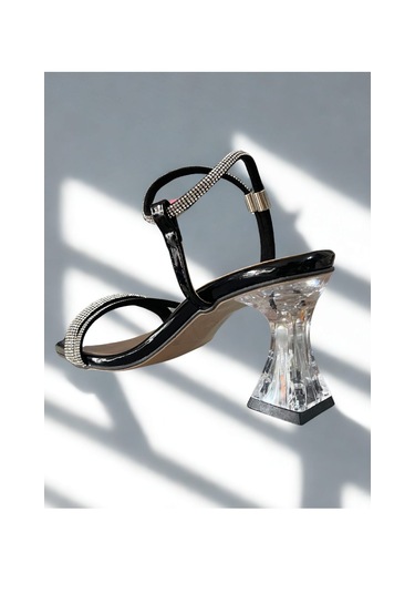 Taşlı Siyah Abiye Bantlı Bayan Ayakkabısı Siyah - Taş