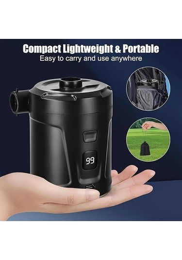 Xuweiwei Siyah Taşınabilir Kablosuz Şişirme Pompası Kamp Ve Açık Hava Kullanımı 5200mah Bataryalı