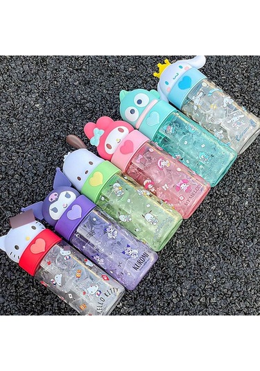 Kawaii Çizgi Film Su Şişesi, 500ml Sevimli Anime Portatif İçme Şişesi Açık Hava, Ofis, Seyahat, Doğum Günü Hediye Köpeği Siyah