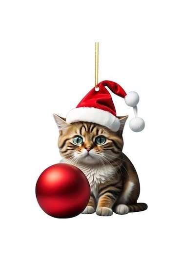 Canlı Renk Süper Sevimli Araba Kedi Santa Charm Akrilik Şapka Yavru Noel Ağacı Asılı Dekorasyon E