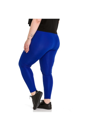 Büyük Beden Beli Lastikli Bilek Hizasında İndigo Bayan Tayt