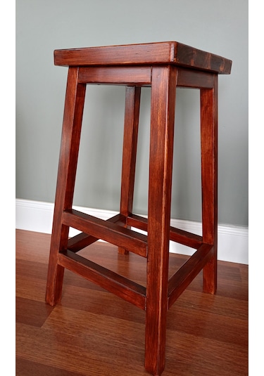 Ahşap Bar Taburesi, Bar Sandalyesi, Yüksek Tabure, Yan Sehpa, Dekoratif Stand, Boyalı, 33x33x72cm Koyu Kestane