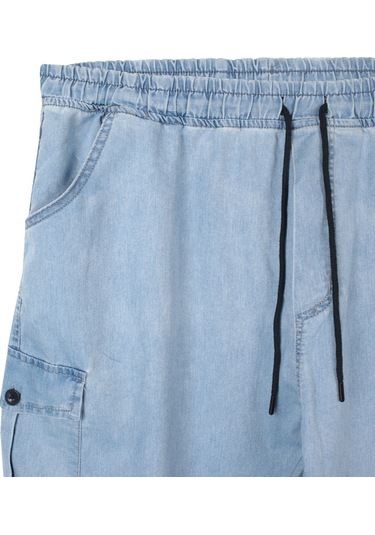 Erkek Büyük Beden 100-156 Kilo Arası İçin Uygun Kargo Cepli Jogger Kot Pantolon Açık Mavi